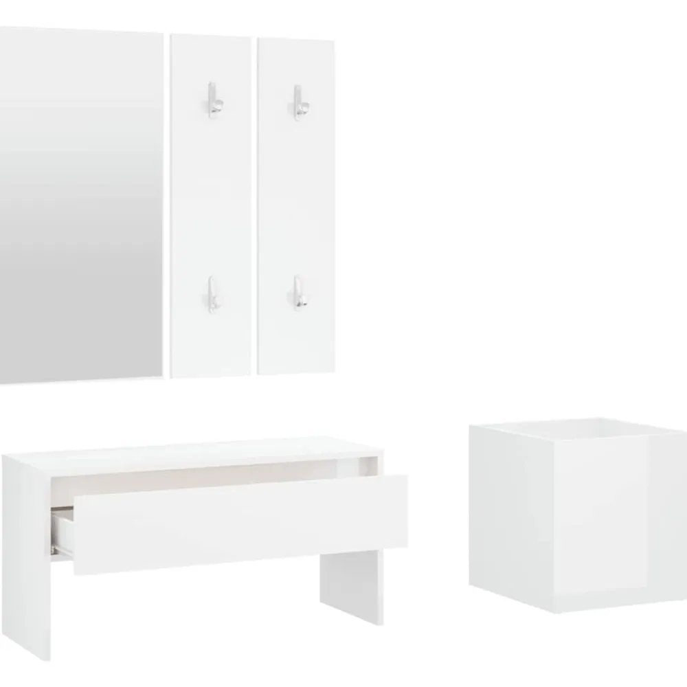 vidaXL Set de muebles de recibidor madera contrachapada blanco brillo Blanco brillante New