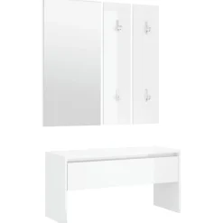 vidaXL Set de muebles de recibidor madera contrachapada blanco brillo Blanco brillante New