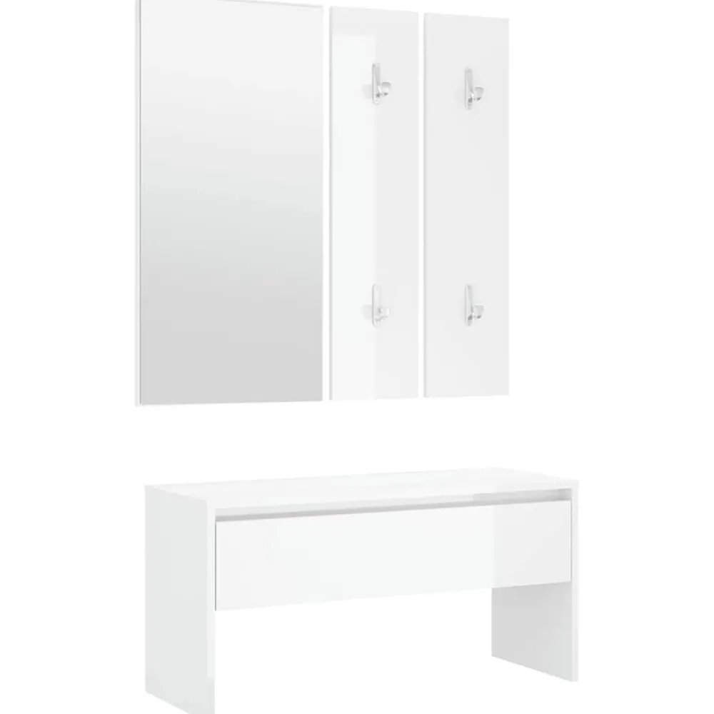 vidaXL Set de muebles de recibidor madera contrachapada blanco brillo Blanco brillante New