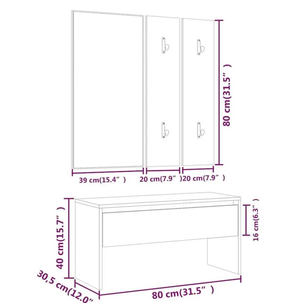 vidaXL Set de muebles de recibidor madera contrachapada blanco brillo Blanco brillante New