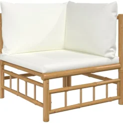 vidaXL Set de muebles de jardín 7 piezas bambú y cojines blanco crema Clearance