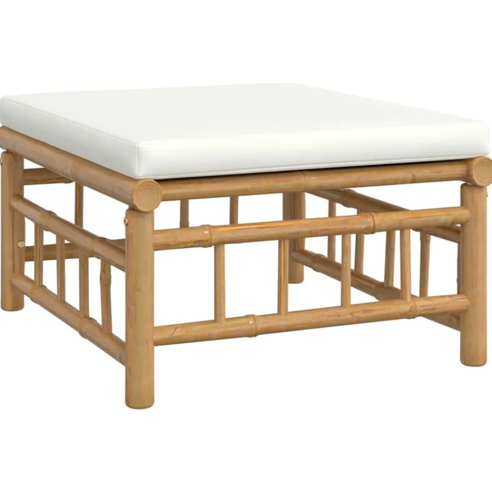 vidaXL Set de muebles de jardín 7 piezas bambú y cojines blanco crema Clearance