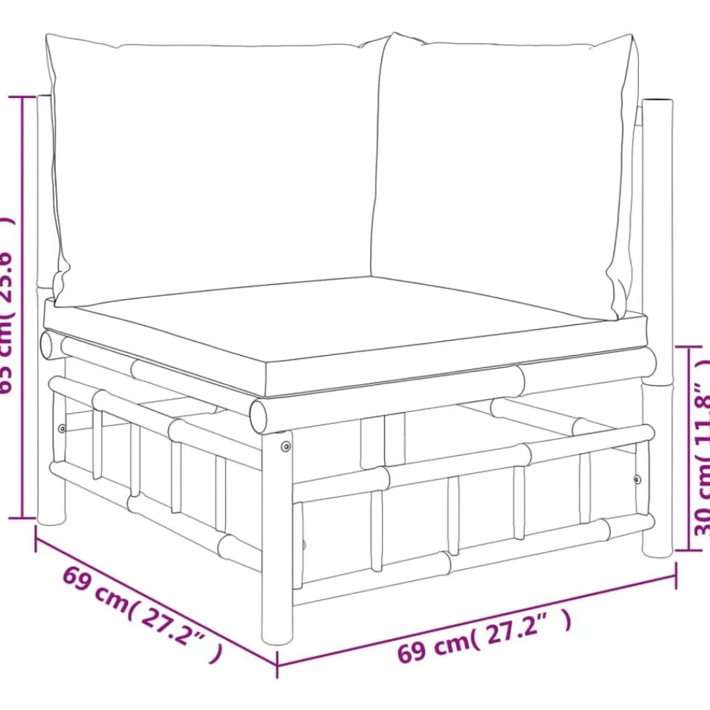 vidaXL Set de muebles de jardín 7 piezas bambú y cojines blanco crema Clearance