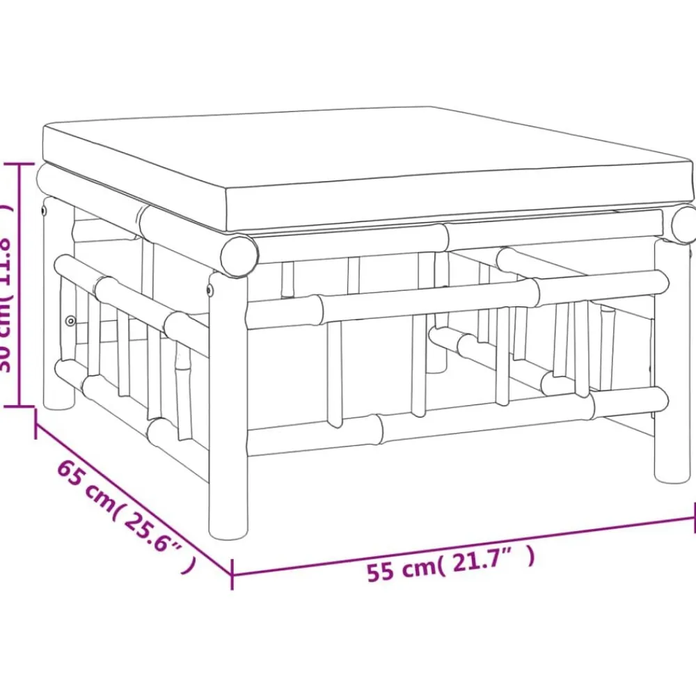 vidaXL Set de muebles de jardín 7 piezas bambú y cojines blanco crema Clearance