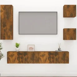 vidaXL Set de muebles de TV 5 pzas madera contrachapada Roble ahumado New
