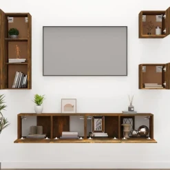 vidaXL Set de muebles de TV 5 pzas madera contrachapada Roble ahumado New