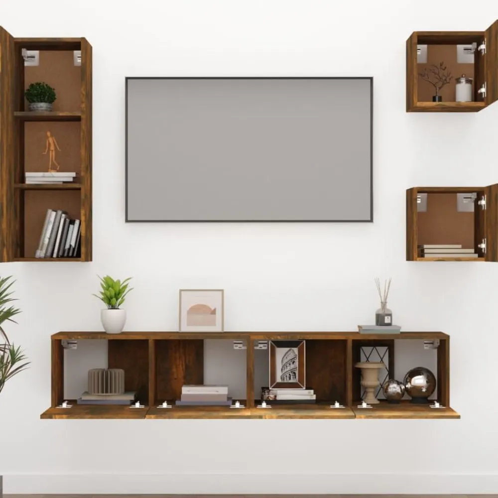vidaXL Set de muebles de TV 5 pzas madera contrachapada Roble ahumado New