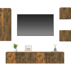 vidaXL Set de muebles de TV 5 pzas madera contrachapada Roble ahumado New