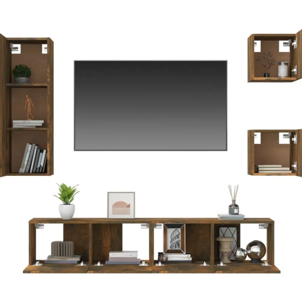 vidaXL Set de muebles de TV 5 pzas madera contrachapada Roble ahumado New