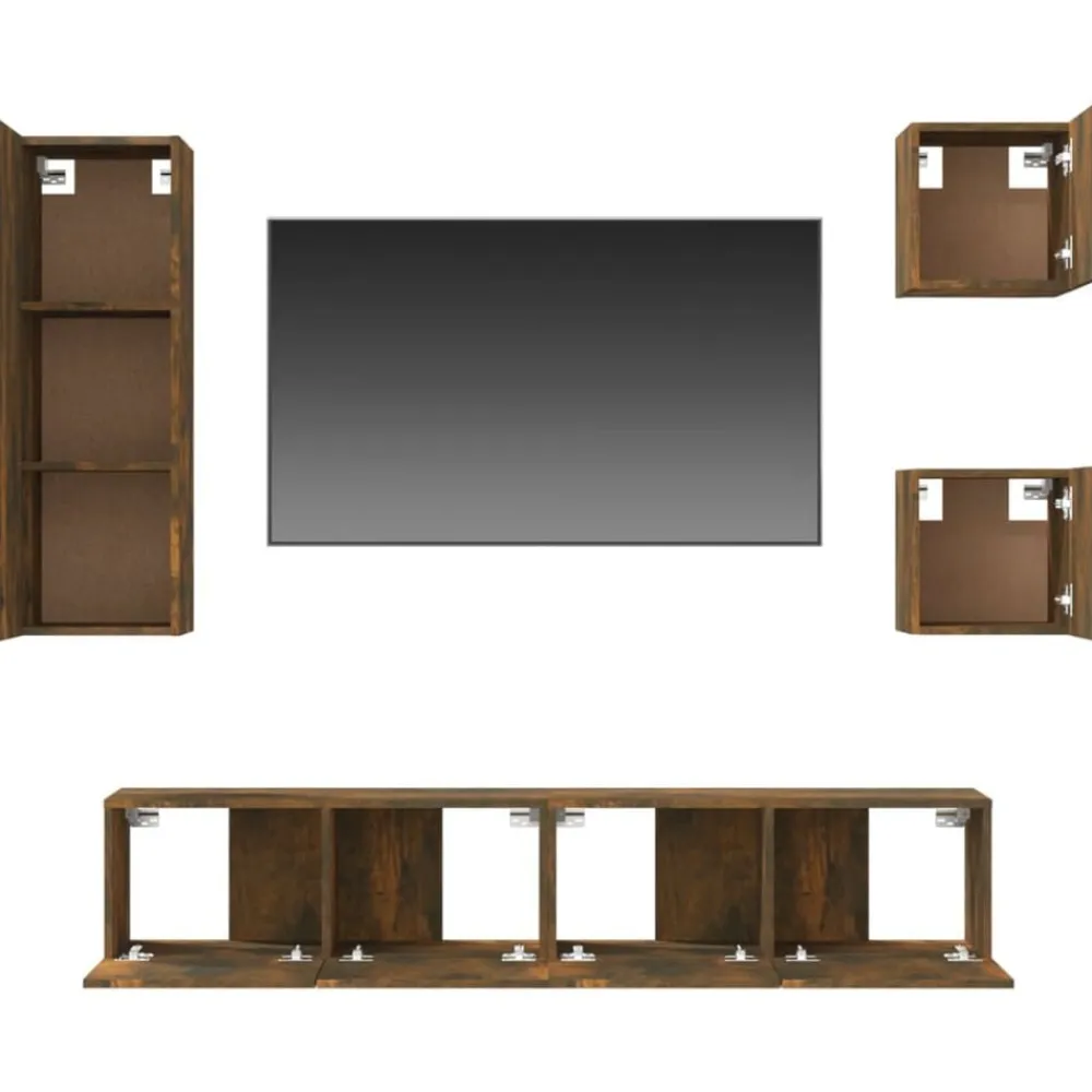 vidaXL Set de muebles de TV 5 pzas madera contrachapada Roble ahumado New