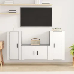 vidaXL Set de muebles de TV 3 piezas madera contrachapada Blanco Outlet