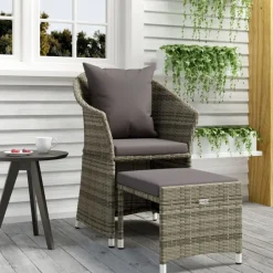 vidaXL Set de muebles de jardín 2 pzas cojines ratán sintético Gris