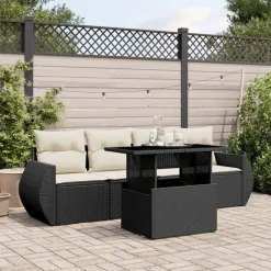vidaXL Muebles De Jardín-Set de muebles de jardín 5 pzas y cojines ratán sintético negro