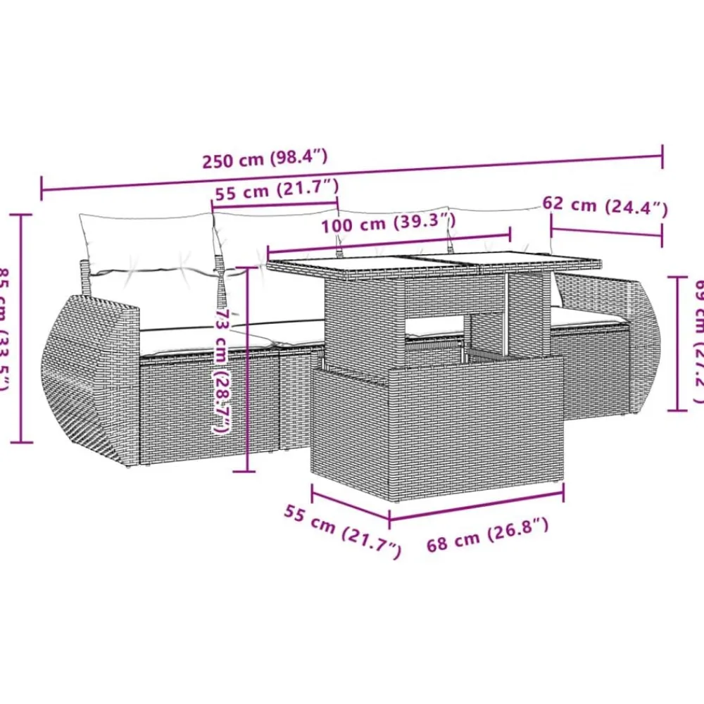 vidaXL Muebles De Jardín-Set de muebles de jardín 5 pzas y cojines ratán sintético negro