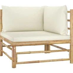 vidaXL Muebles De Jardín-Set de muebles de jardín 5 piezas bambú y cojines blanco