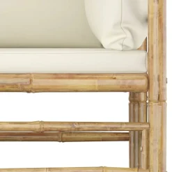 vidaXL Muebles De Jardín-Set de muebles de jardín 5 piezas bambú y cojines blanco
