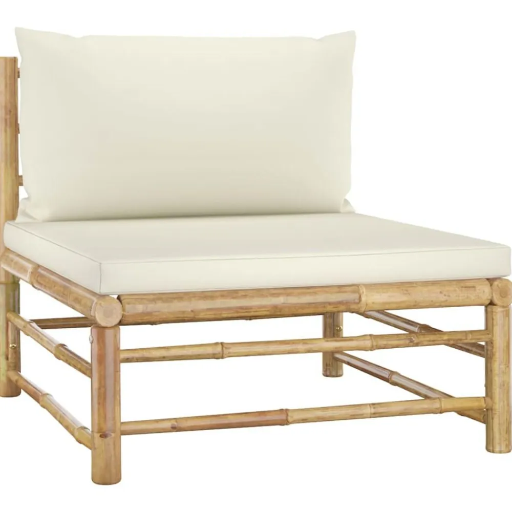vidaXL Muebles De Jardín-Set de muebles de jardín 5 piezas bambú y cojines blanco