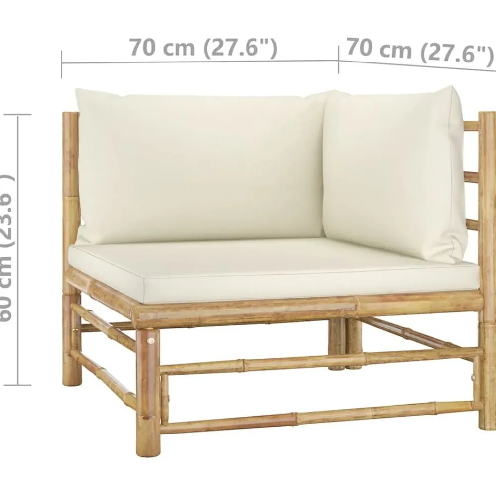 vidaXL Muebles De Jardín-Set de muebles de jardín 5 piezas bambú y cojines blanco