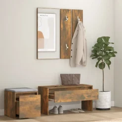 vidaXL Bancos-Set de muebles de recibidor madera contrachapada