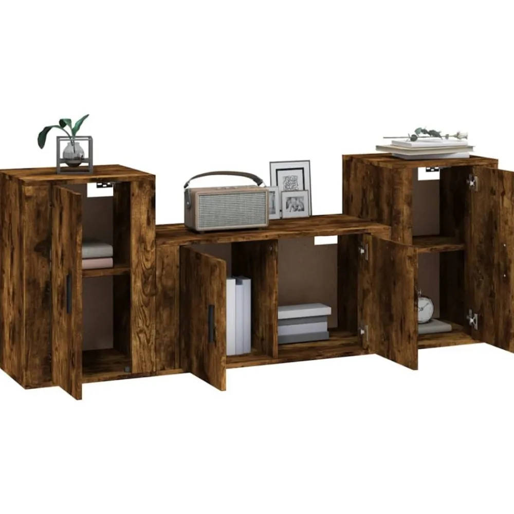 vidaXL Set de muebles de TV 3 pzas madera contrachapada Roble ahumado Online