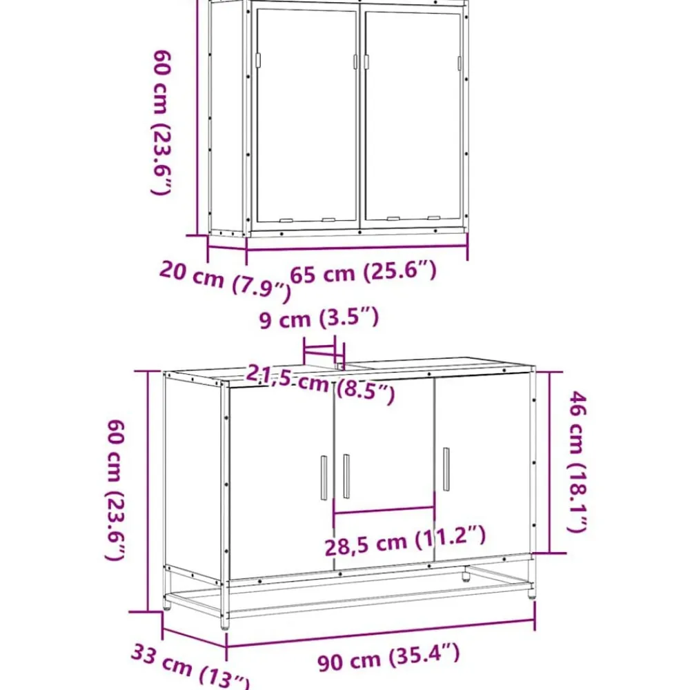 vidaXL Conjuntos De Muebles-Set de muebles de baño 2 pzas madera contrachapada