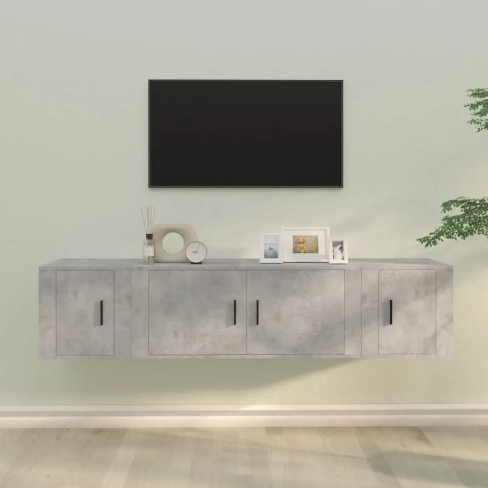 vidaXL Set de muebles de TV 3 pzas madera contrachapada gris hormigón Gris hormigón Outlet
