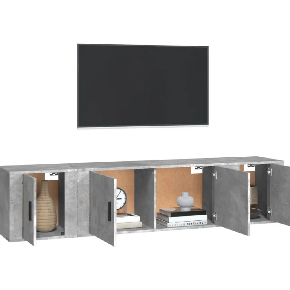 vidaXL Set de muebles de TV 3 pzas madera contrachapada gris hormigón Gris hormigón Outlet