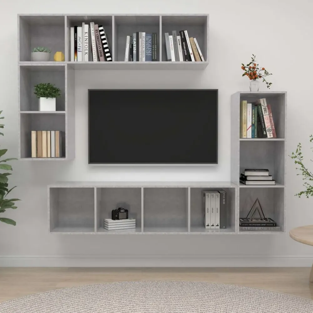 vidaXL Muebles Tv-Set de muebles de TV 4 pzas madera contrachapada gris hormigón