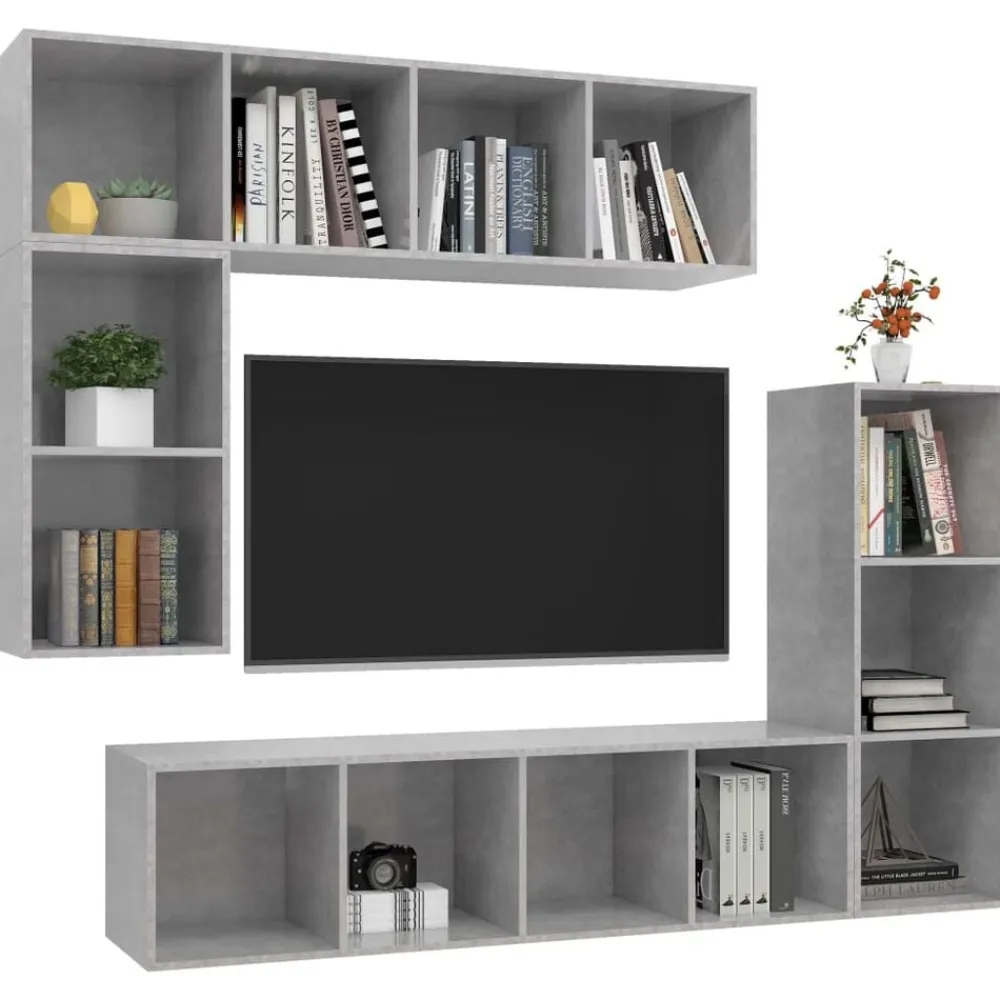 vidaXL Muebles Tv-Set de muebles de TV 4 pzas madera contrachapada gris hormigón