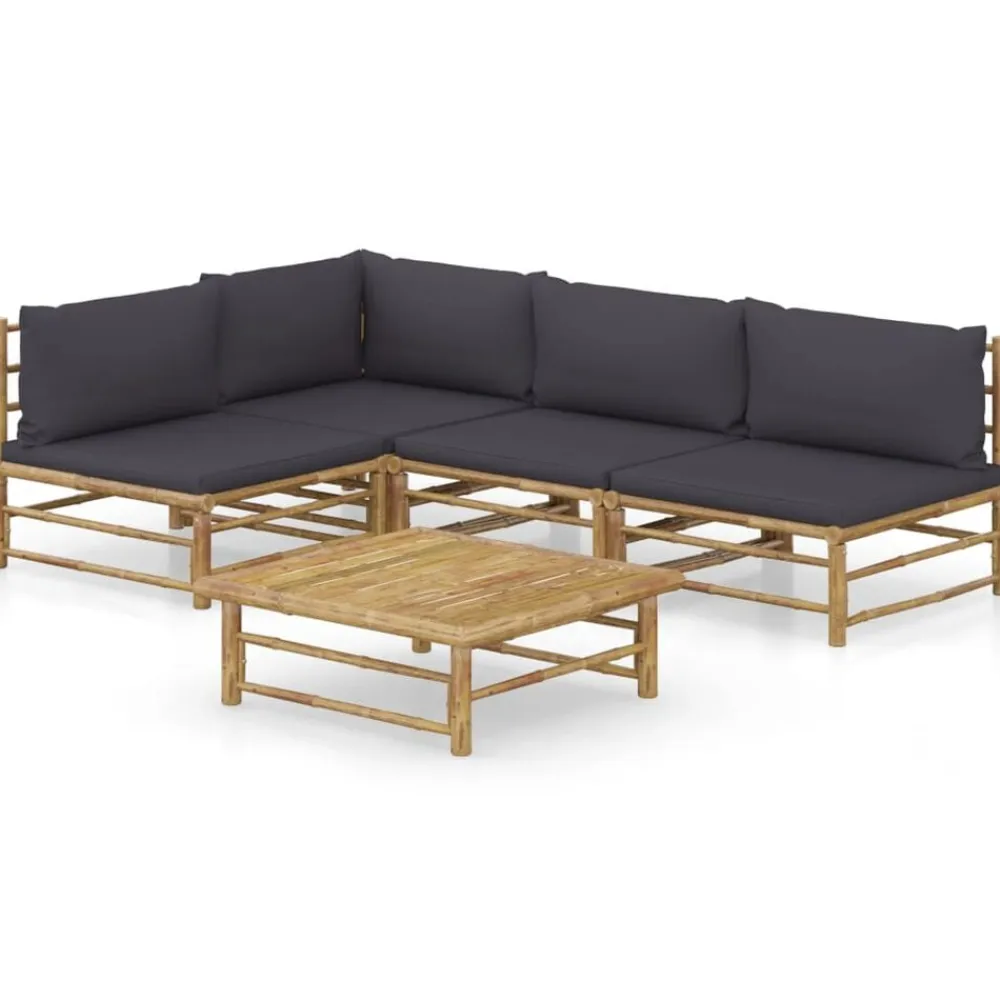 vidaXL Muebles De Jardín-Set de muebles de jardín 5 piezas bambú con cojines