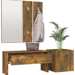 vidaXL Set de muebles de recibidor madera contrachapada Roble ahumado Outlet