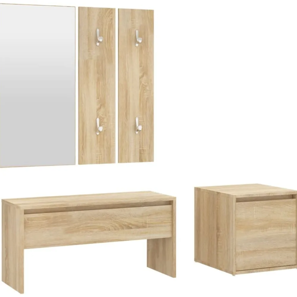 vidaXL Bancos-Set de muebles de recibidor madera contrachapada color roble