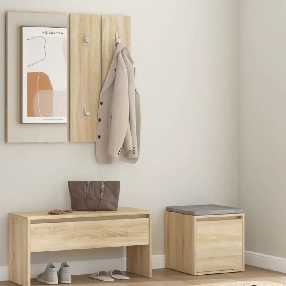 vidaXL Bancos-Set de muebles de recibidor madera contrachapada color roble