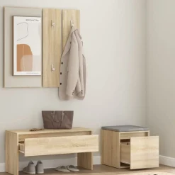 vidaXL Bancos-Set de muebles de recibidor madera contrachapada color roble