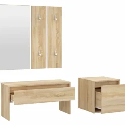 vidaXL Bancos-Set de muebles de recibidor madera contrachapada color roble