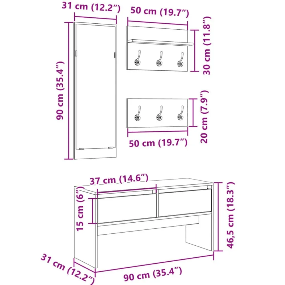 vidaXL Set de muebles de recibidor 4 pzas madera de ingeniería Blanco Clearance