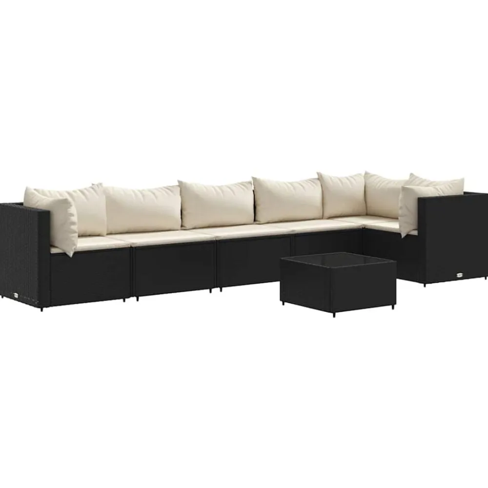 vidaXL Set de muebles de jardín y cojines 7 pzas ratán sintético negro Negro y crema Best