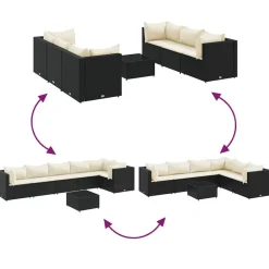 vidaXL Set de muebles de jardín y cojines 7 pzas ratán sintético negro Negro y crema Best