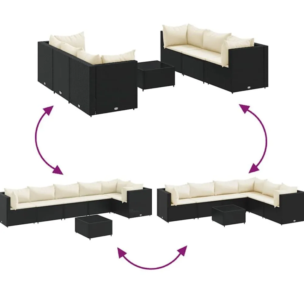vidaXL Set de muebles de jardín y cojines 7 pzas ratán sintético negro Negro y crema Best