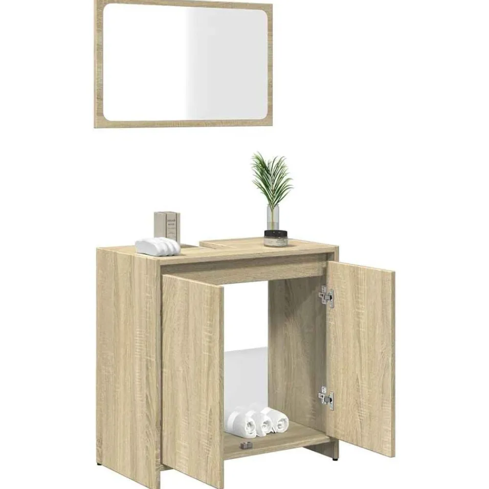 vidaXL Set de muebles de baño 2 pzas madera contrachapada Roble Sonoma Online