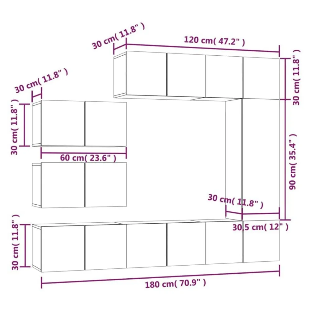 vidaXL Muebles Tv-Set de muebles de TV 8 pzas madera contrachapada