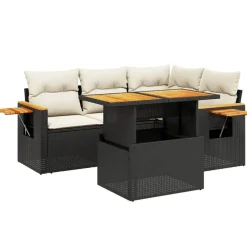 vidaXL Muebles De Jardín-Set de muebles de jardín 5 pzas y cojines ratán sintético negro