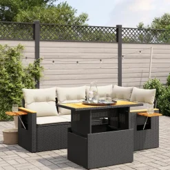 vidaXL Muebles De Jardín-Set de muebles de jardín 5 pzas y cojines ratán sintético negro