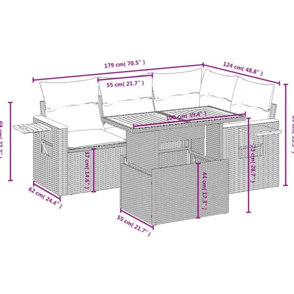 vidaXL Muebles De Jardín-Set de muebles de jardín 5 pzas y cojines ratán sintético negro