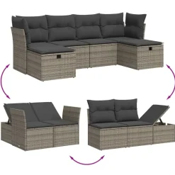 vidaXL Set de muebles de jardín 6 pzas y cojines ratán sintético Gris Discount