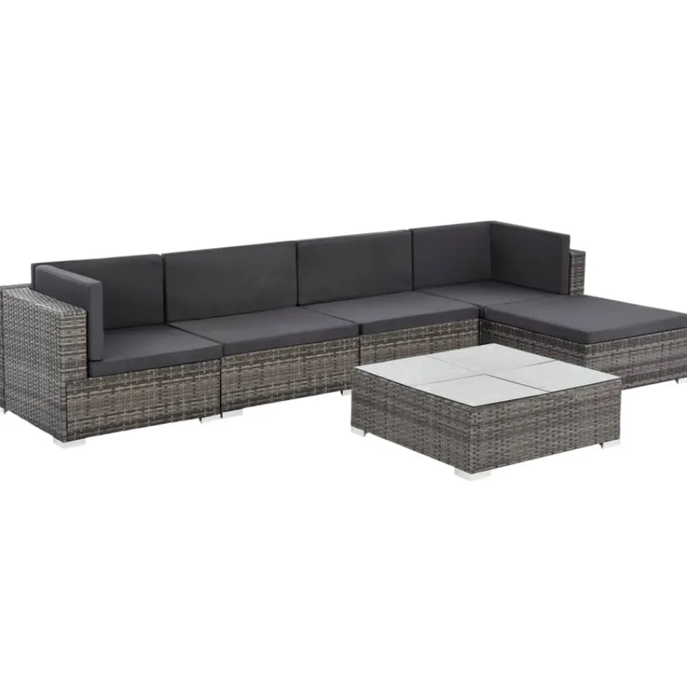 vidaXL Set de muebles de jardín 6 pzas y cojines ratán sintético Gris Outlet