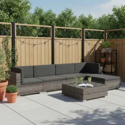 vidaXL Set de muebles de jardín 6 pzas y cojines ratán sintético Gris Outlet