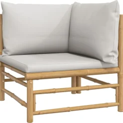 vidaXL Set de muebles de jardín 4 piezas bambú y cojines gris claro Outlet
