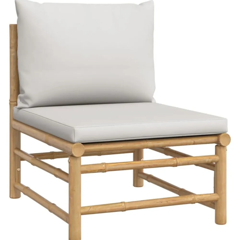vidaXL Set de muebles de jardín 4 piezas bambú y cojines gris claro Outlet