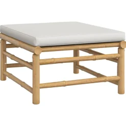 vidaXL Set de muebles de jardín 4 piezas bambú y cojines gris claro Outlet